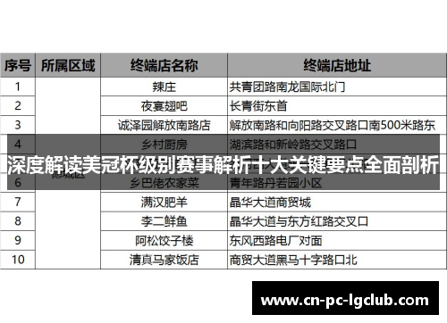 深度解读美冠杯级别赛事解析十大关键要点全面剖析 深度解读美冠杯级别赛事解析十大关键要点全面剖析